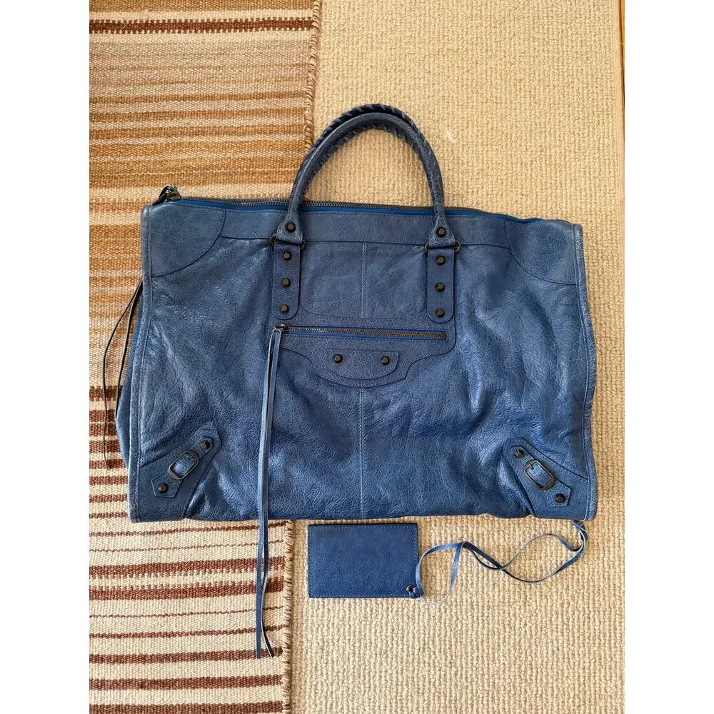 BALENCIAGA Vintage Weekender XL City Bag Blue Moto